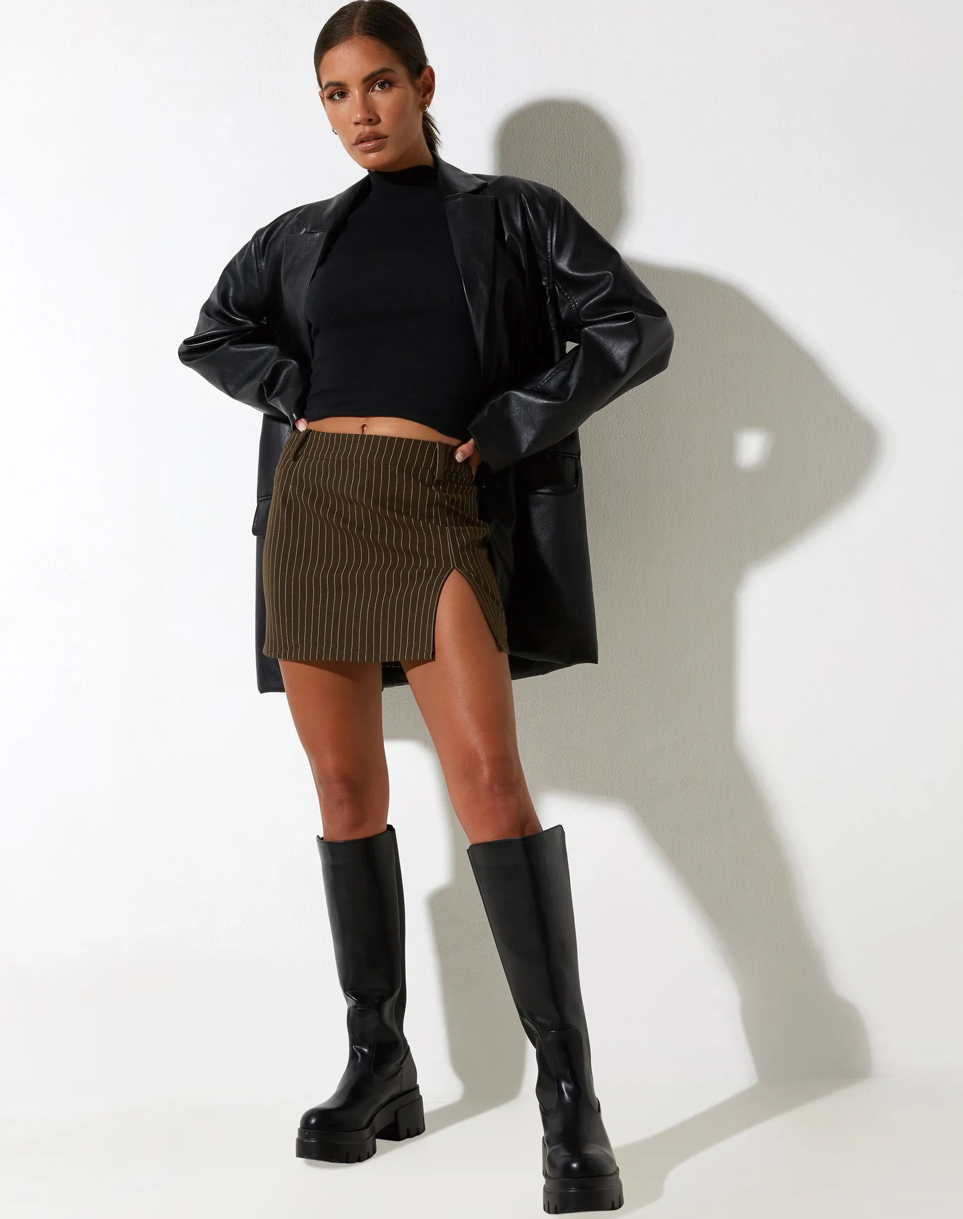 Pita Mini Skirt in Pinstripe Brown