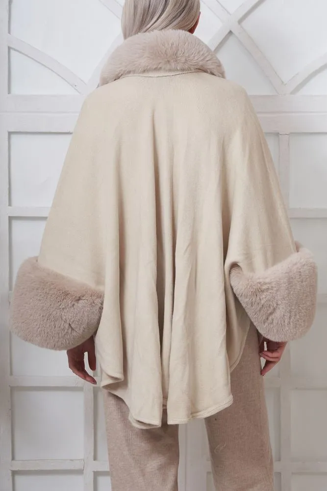 Plain Faux Fur Poncho