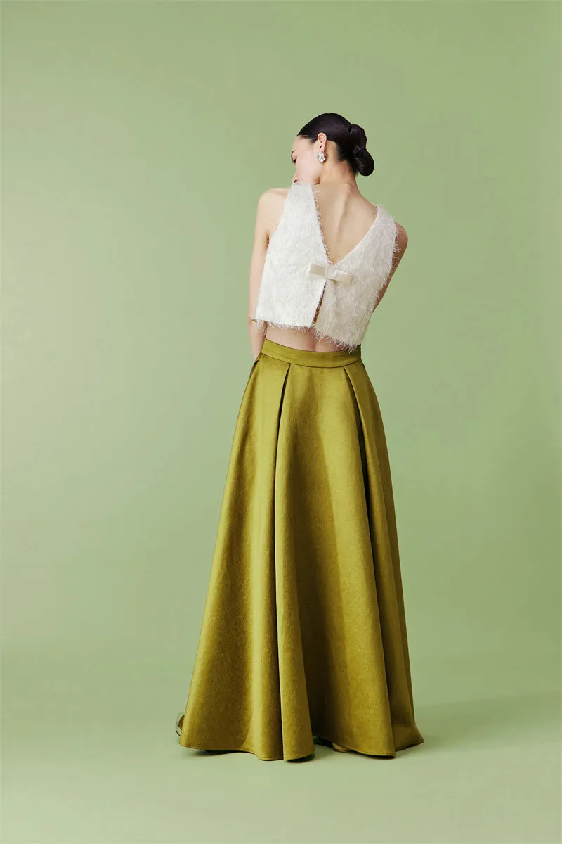 PURITY Luxury French fruit green bamboo satin skirt set- Aura