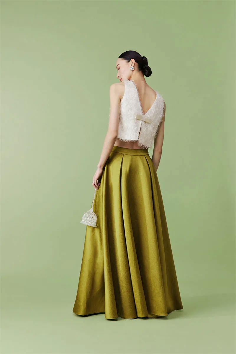 PURITY Luxury French fruit green bamboo satin skirt set- Aura