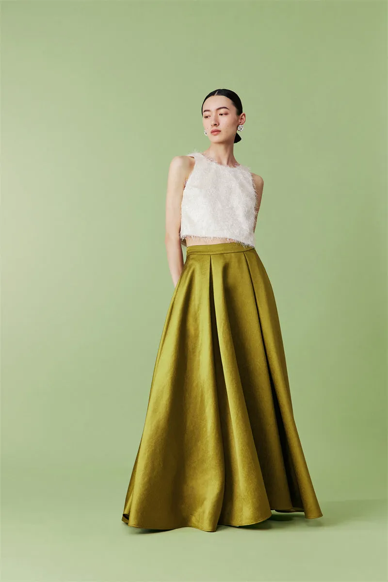 PURITY Luxury French fruit green bamboo satin skirt set- Aura