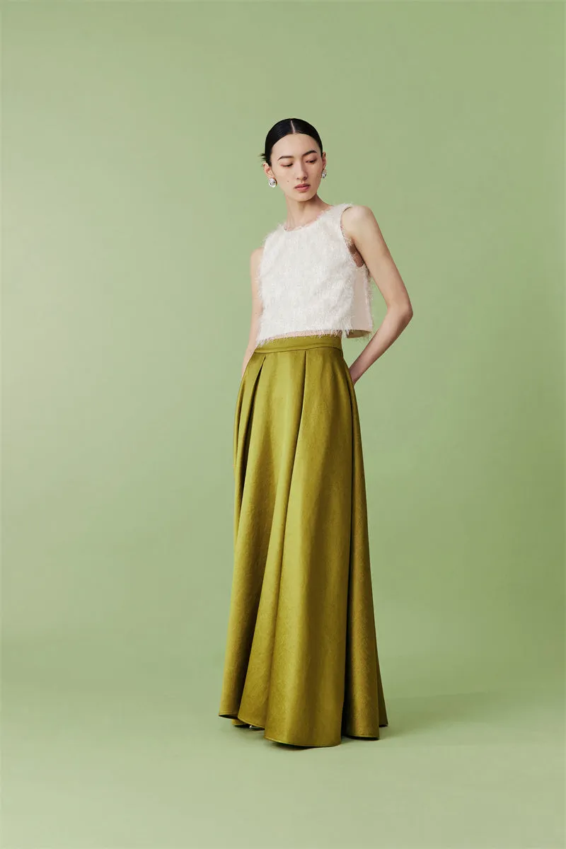 PURITY Luxury French fruit green bamboo satin skirt set- Aura