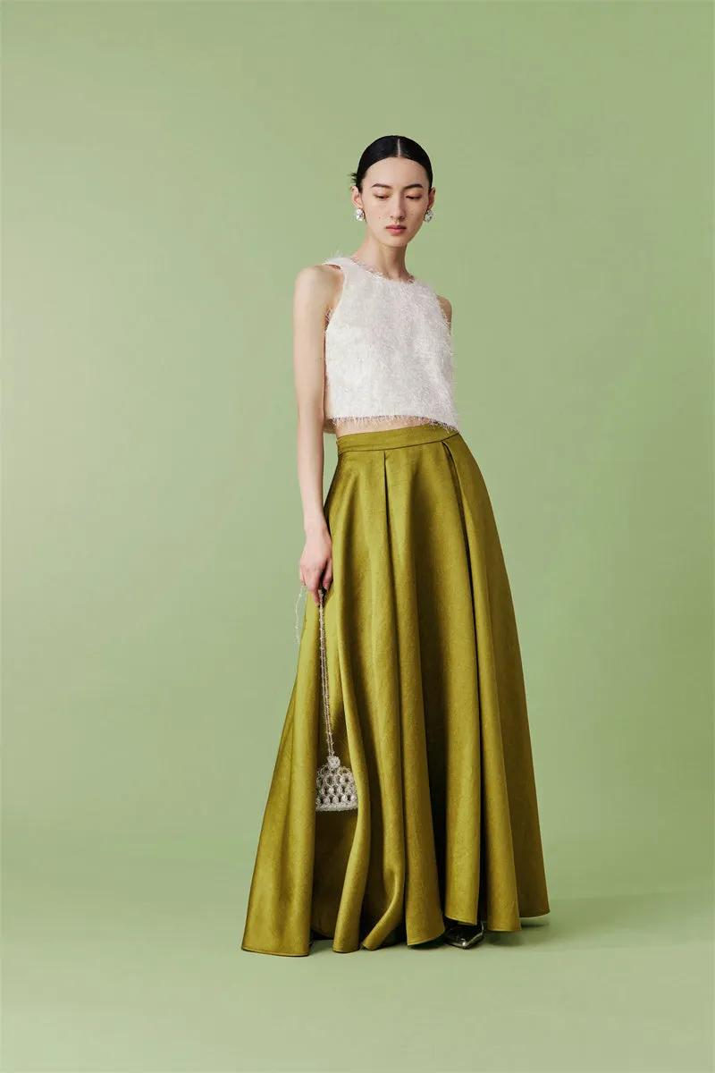 PURITY Luxury French fruit green bamboo satin skirt set- Aura