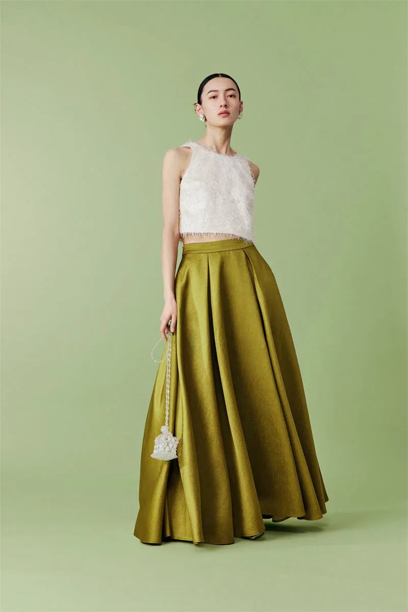 PURITY Luxury French fruit green bamboo satin skirt set- Aura