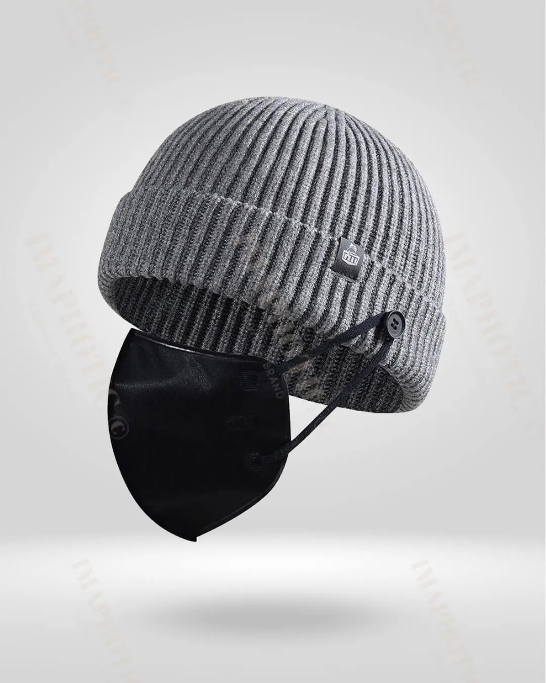 Rib Knit Beanie With Buttons For Mask