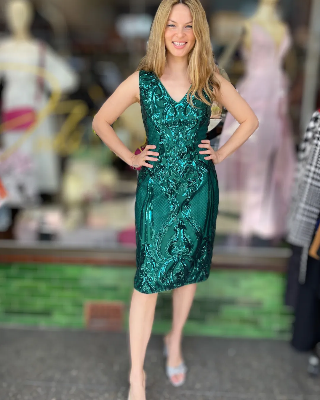 Romance The Label - Fantasy V Dress - Sequin Emerald Green - RD203104