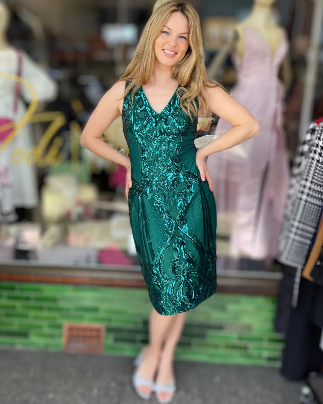 Romance The Label - Fantasy V Dress - Sequin Emerald Green - RD203104