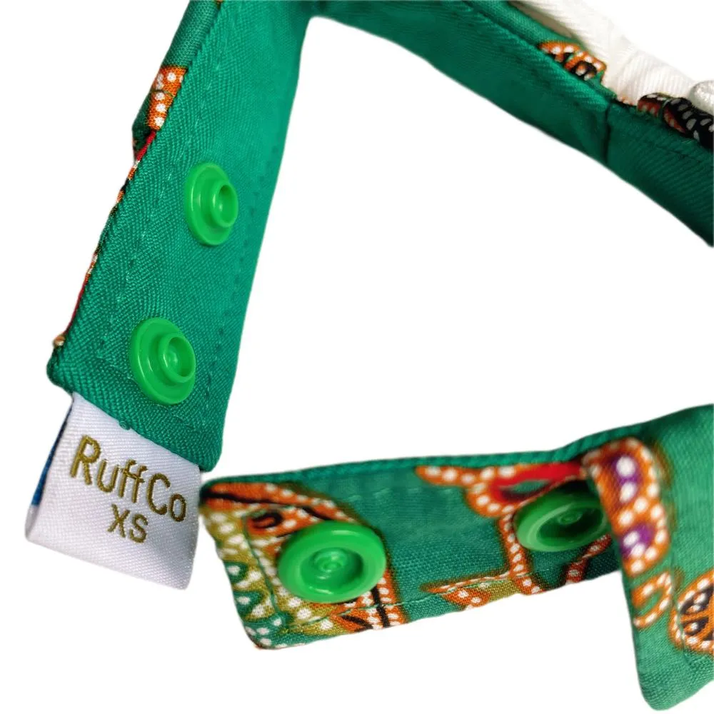 RuffCo Handcrafted Bowtie Button Collar For Cats & Dogs (Green Batik)