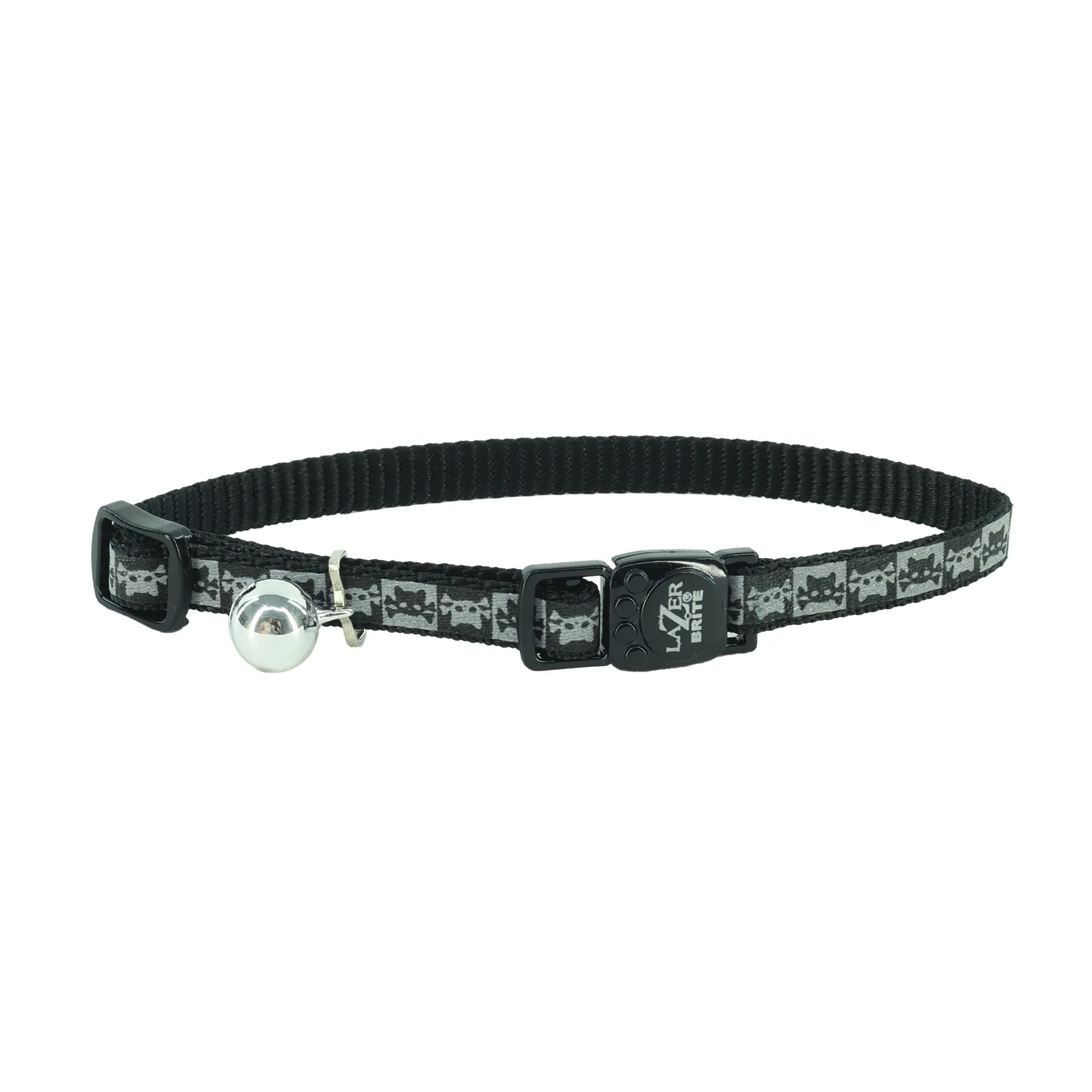 Safe Cat Reflective Snag-Proof Adjustable 3/8" Breakaway Collar-Black Skulls