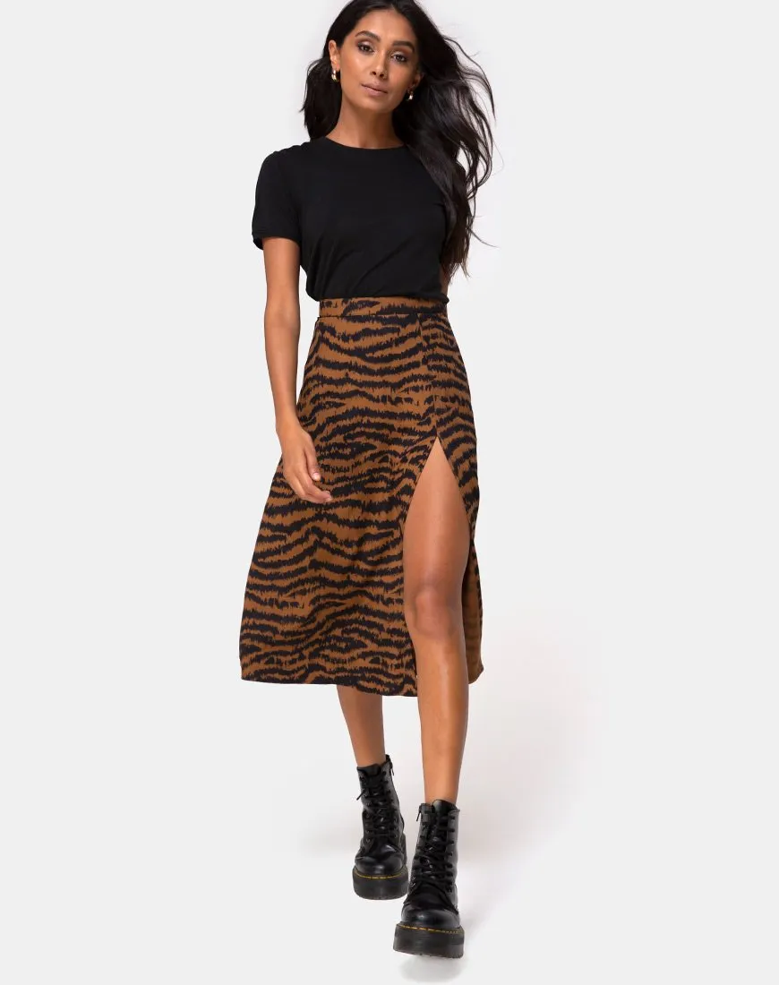 Saika Midi Skirt in Animal Drip Brown