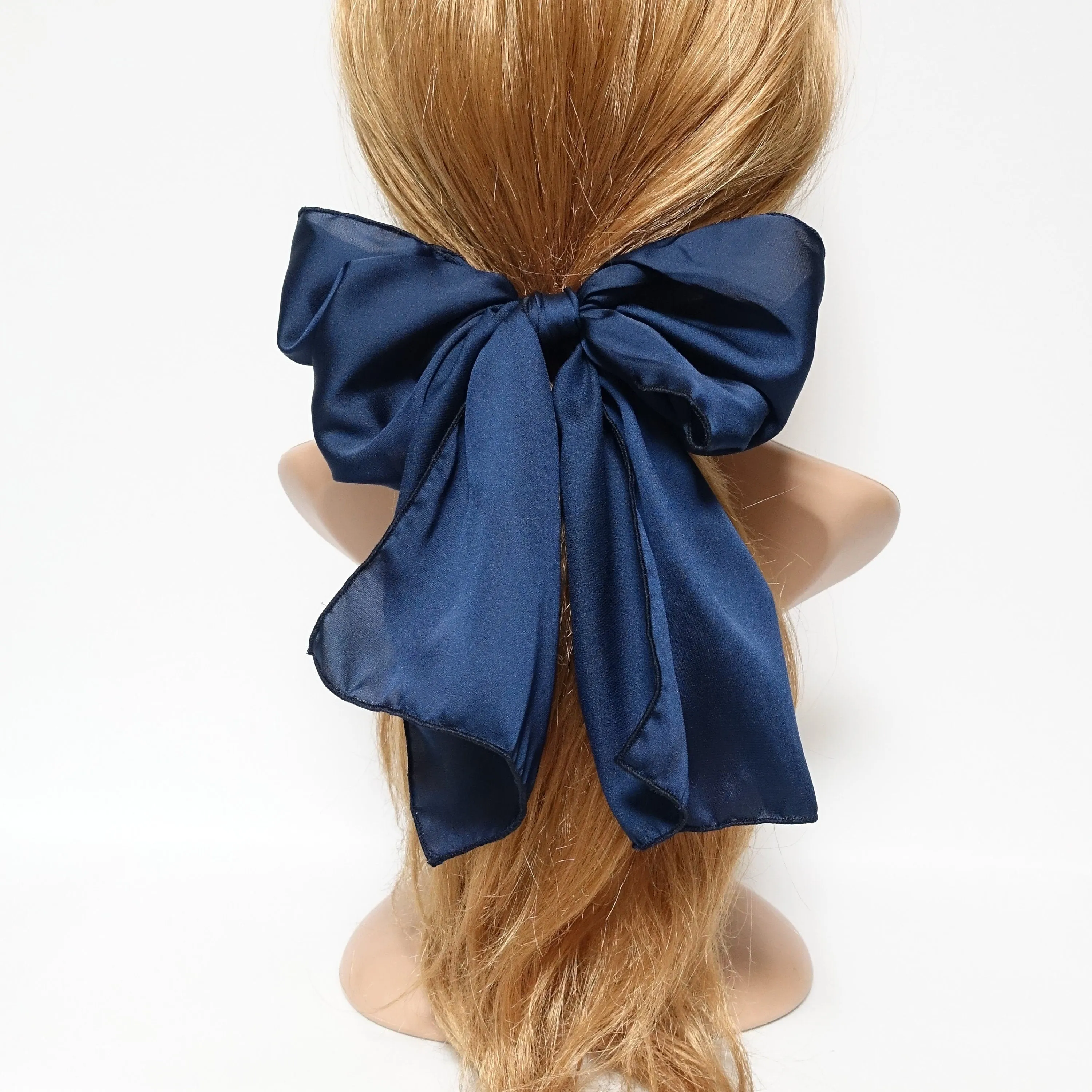 satin big glam bow hair elastic large stylish scarf knot tie bow ponytail holder