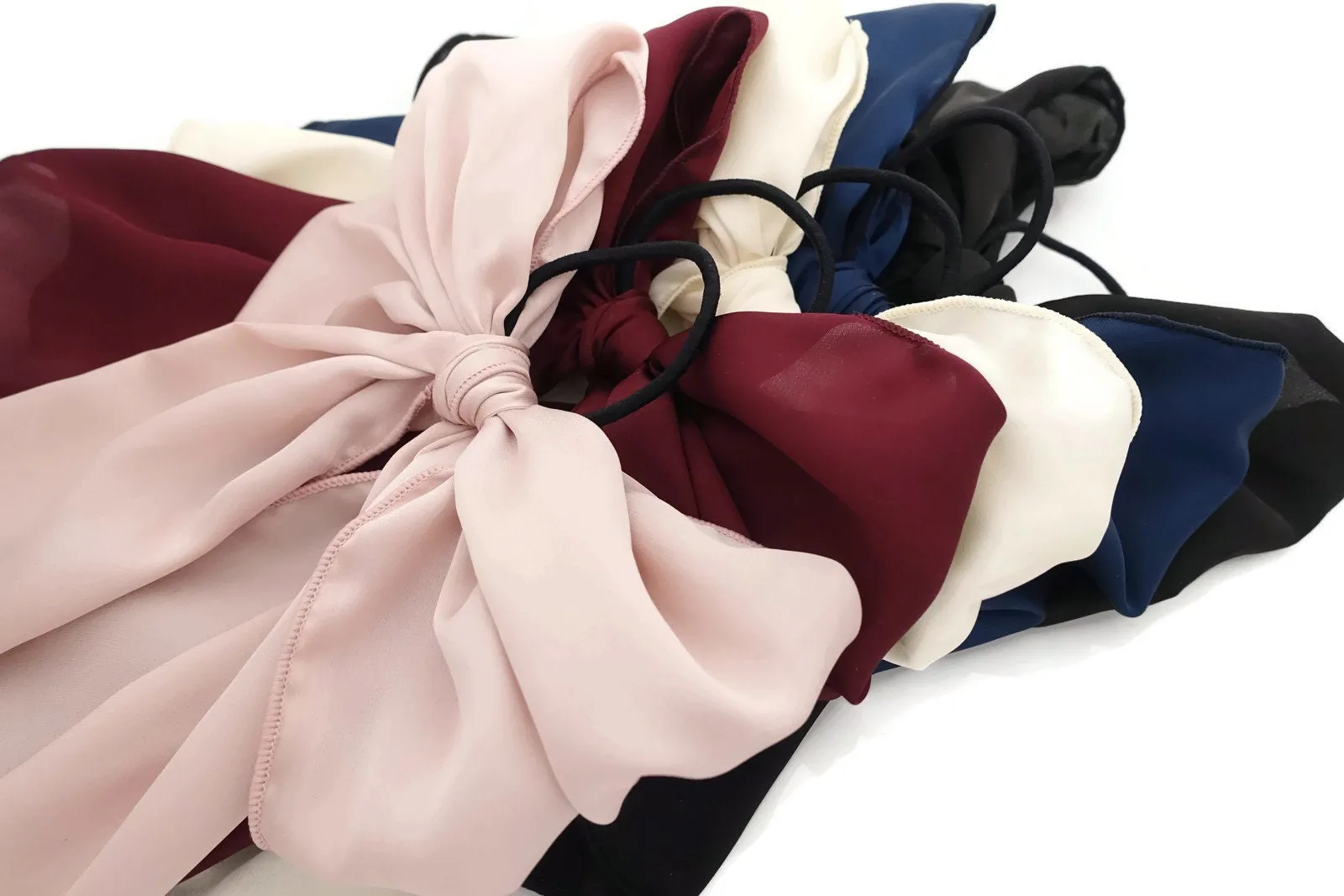 satin big glam bow hair elastic large stylish scarf knot tie bow ponytail holder