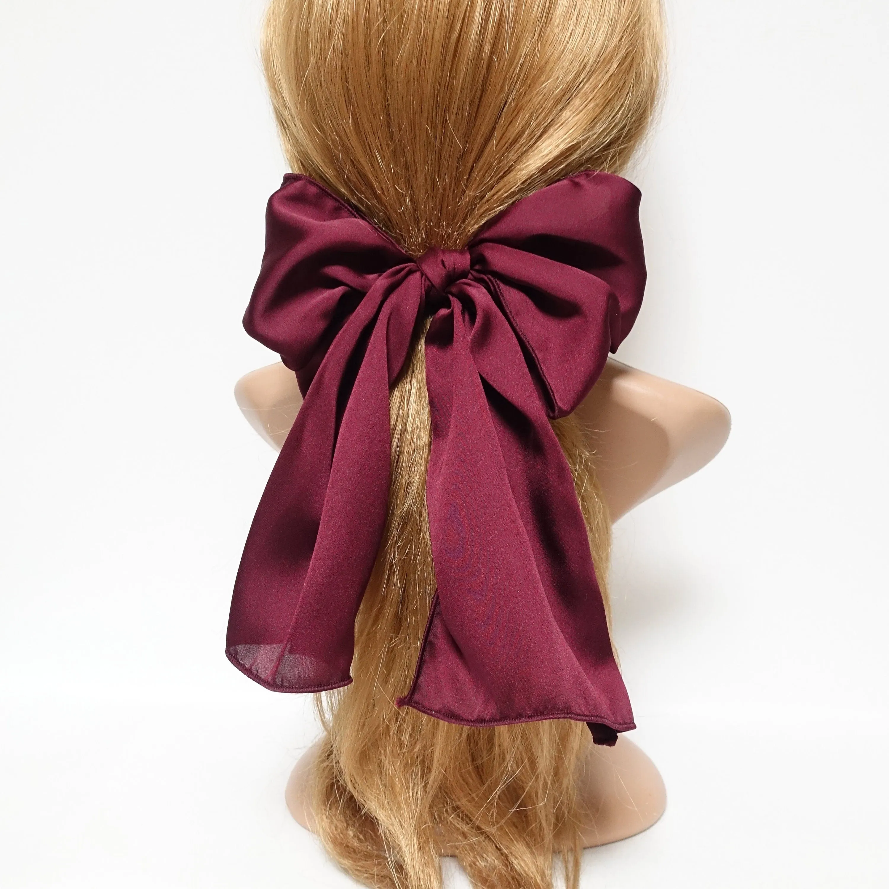 satin big glam bow hair elastic large stylish scarf knot tie bow ponytail holder