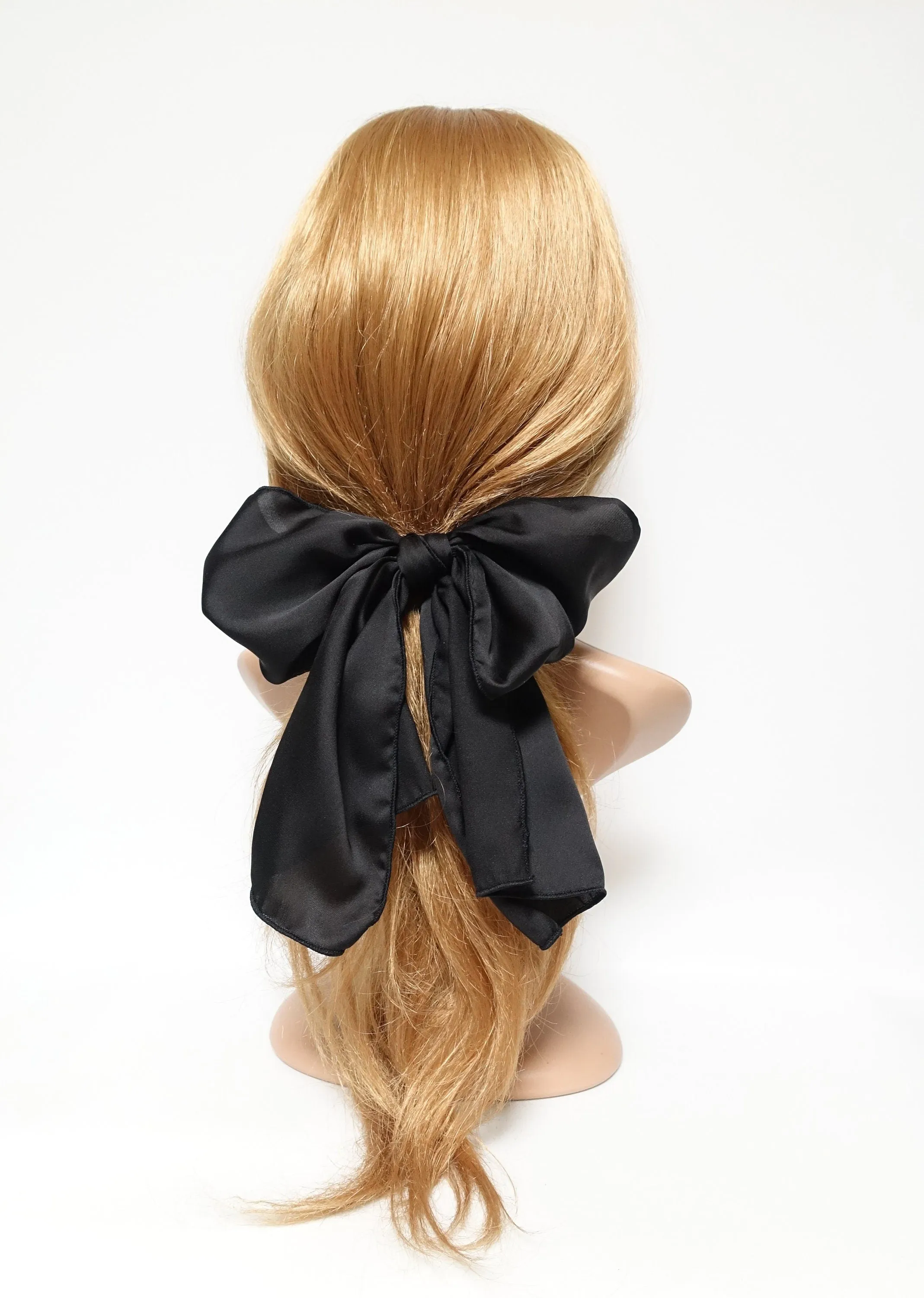 satin big glam bow hair elastic large stylish scarf knot tie bow ponytail holder