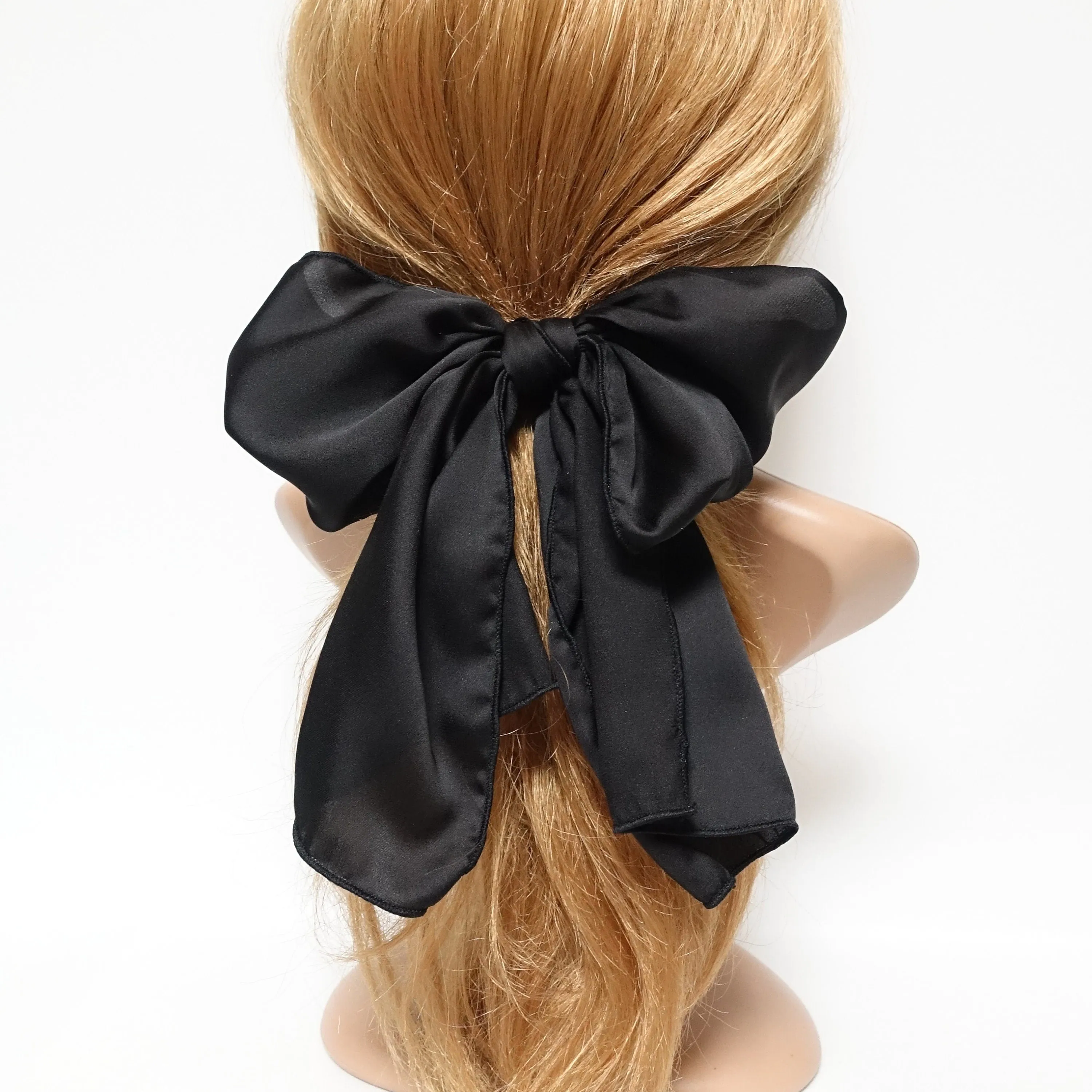 satin big glam bow hair elastic large stylish scarf knot tie bow ponytail holder