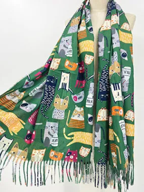 Scarf Cartoon Cat Green