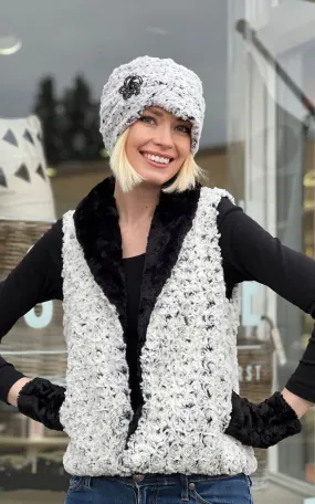 Shawl Collar Vest - Rosebud Faux Fur with Cuddly Fur