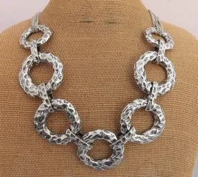 Silver Tone Chunky Round Chain Link Collar Necklace