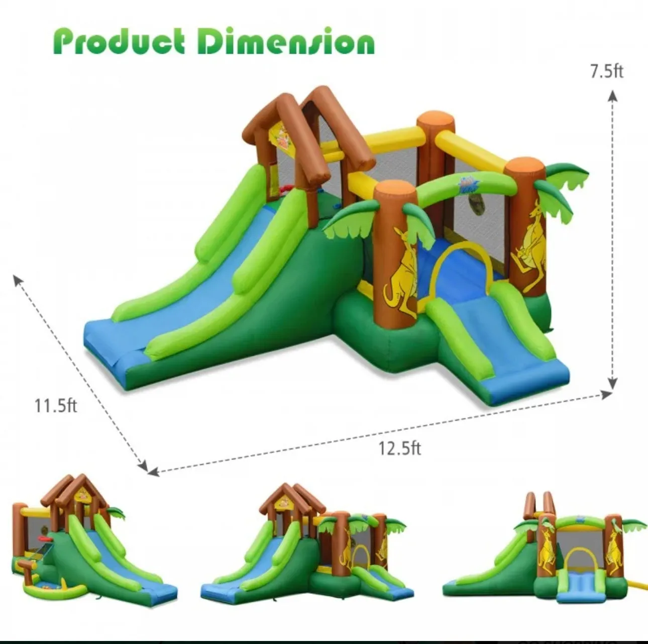 Super Fun Jungle Theme Bouncy Castle House With 750W Blower | Heavy Duty | Waterproof | Indoor | Outdoor | Tear Resistant | Trampoline | Climbing Wall | Long Slide