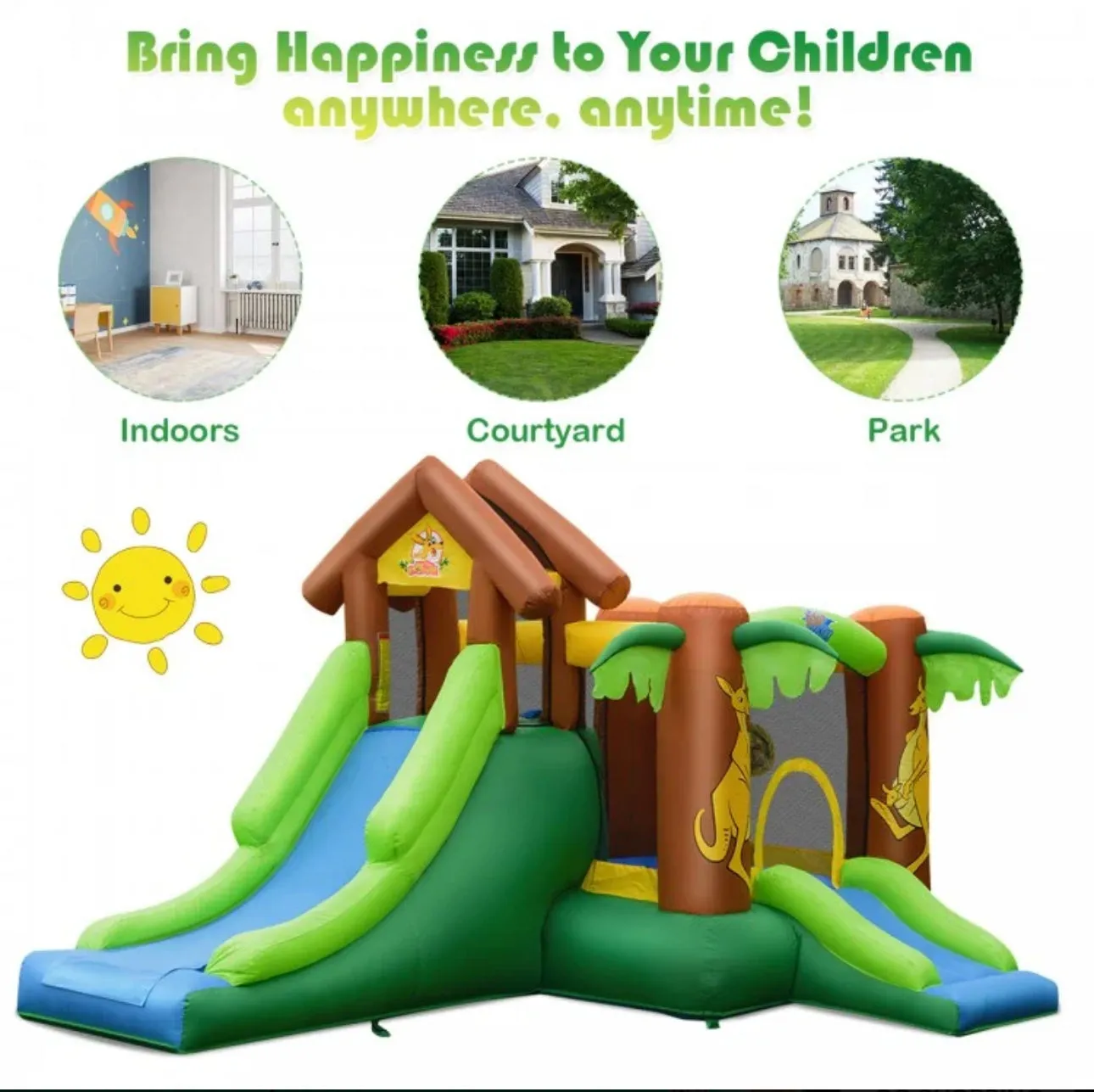 Super Fun Jungle Theme Bouncy Castle House With 750W Blower | Heavy Duty | Waterproof | Indoor | Outdoor | Tear Resistant | Trampoline | Climbing Wall | Long Slide