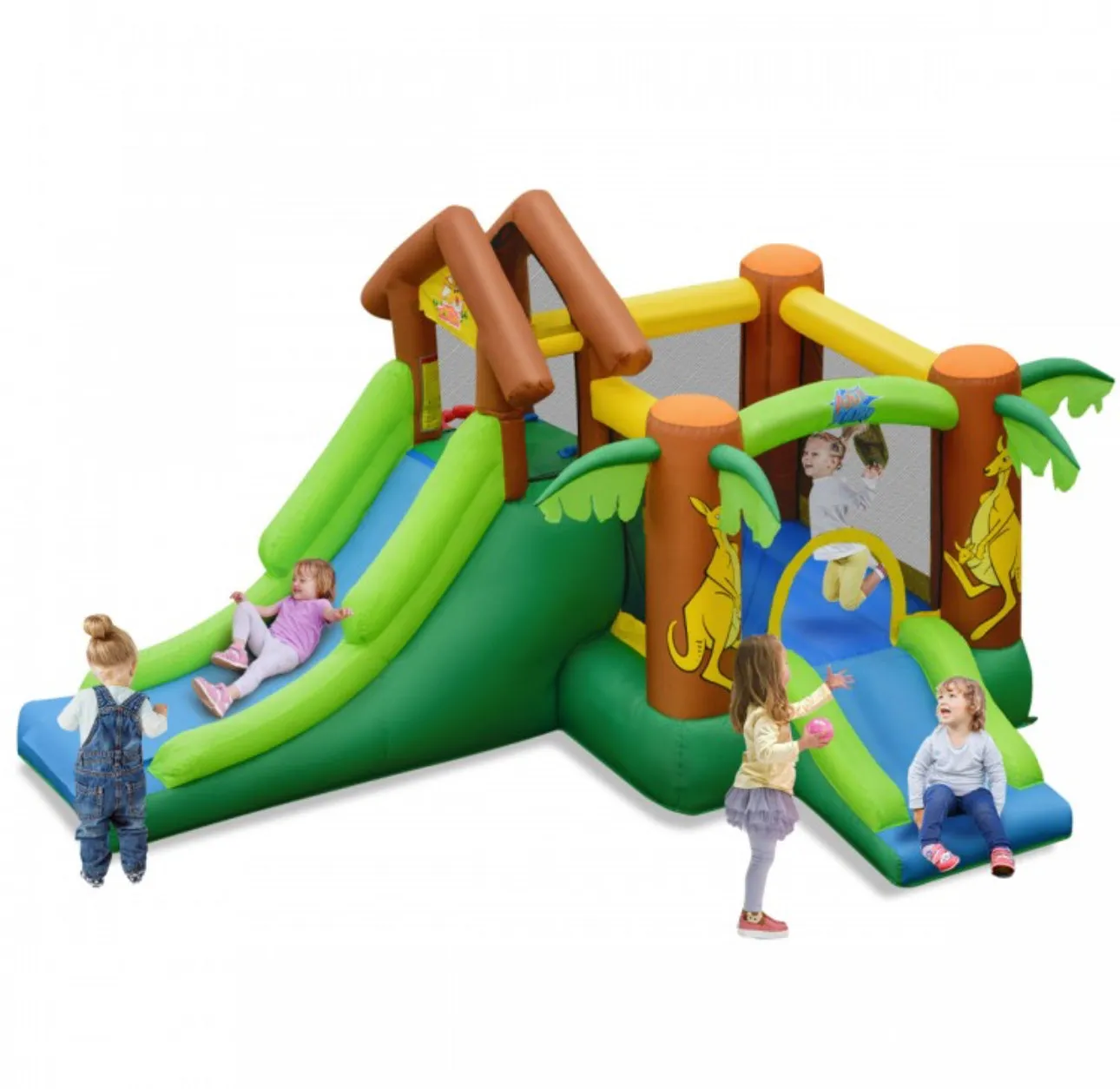 Super Fun Jungle Theme Bouncy Castle House With 750W Blower | Heavy Duty | Waterproof | Indoor | Outdoor | Tear Resistant | Trampoline | Climbing Wall | Long Slide