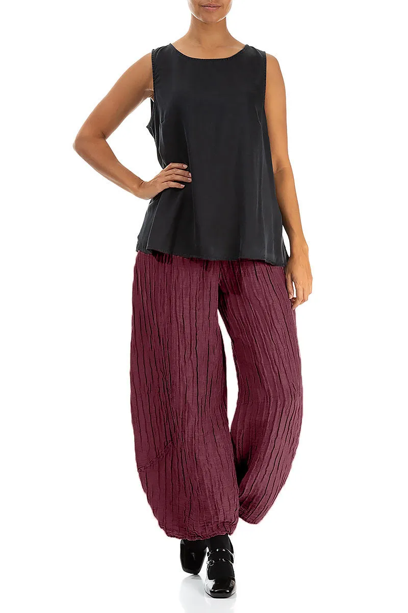 Taper Crinkled Merlot Silk Linen Trousers