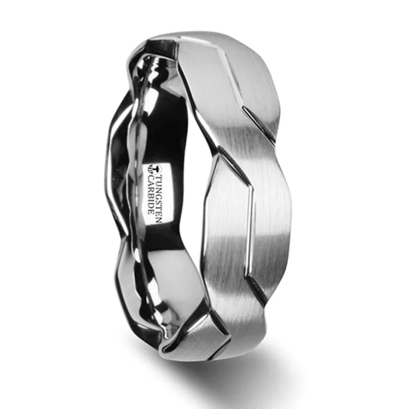 Thorsten Forever White Tungsten Ring with Brushed Carved Infinity Symbol Design (6-10mm) W2963-BTCI