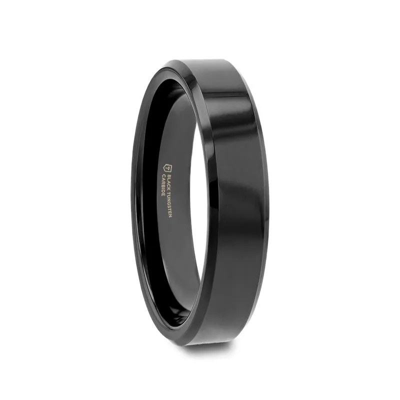 Thorsten INFINITY Black Tungsten Ring with Beveled Edges - 4mm - 12mm