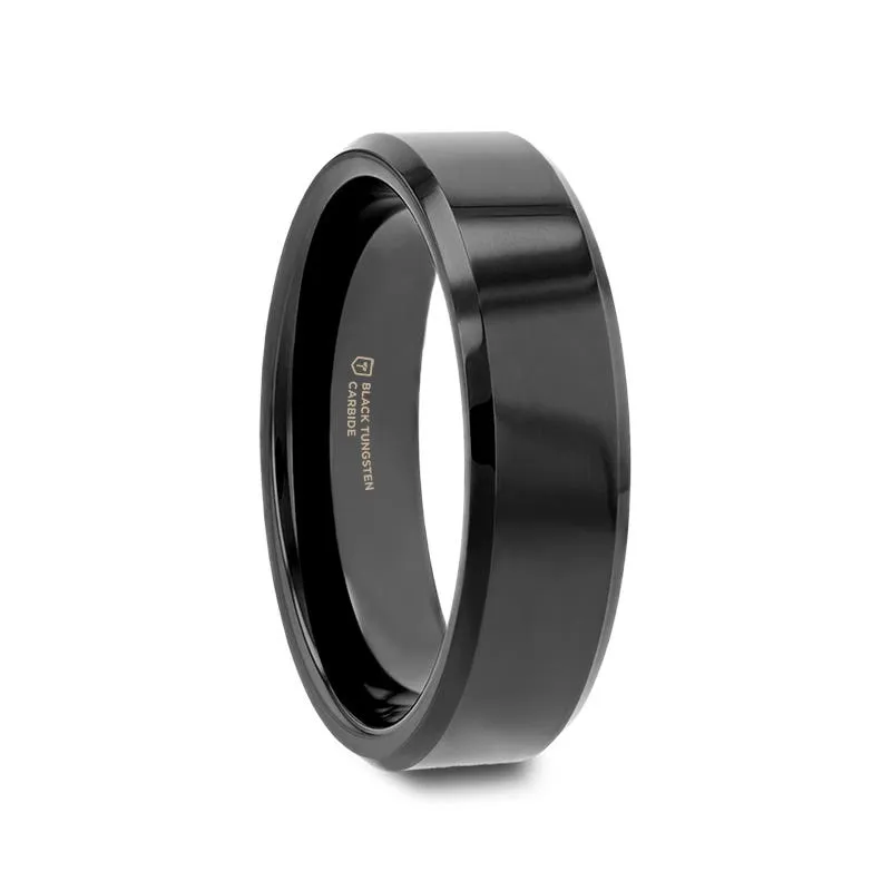 Thorsten INFINITY Black Tungsten Ring with Beveled Edges - 4mm - 12mm