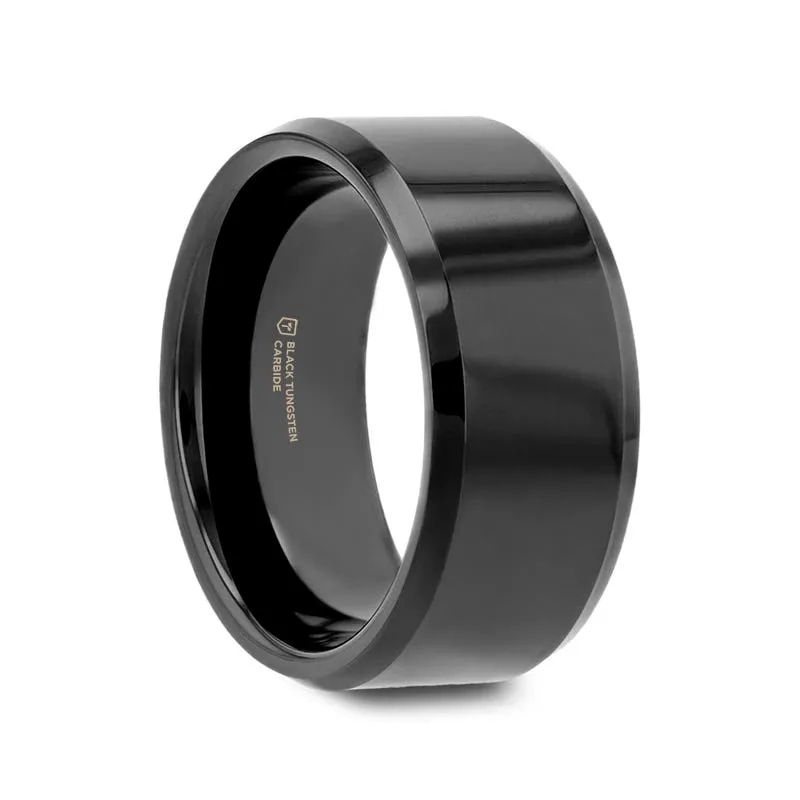 Thorsten INFINITY Black Tungsten Ring with Beveled Edges - 4mm - 12mm