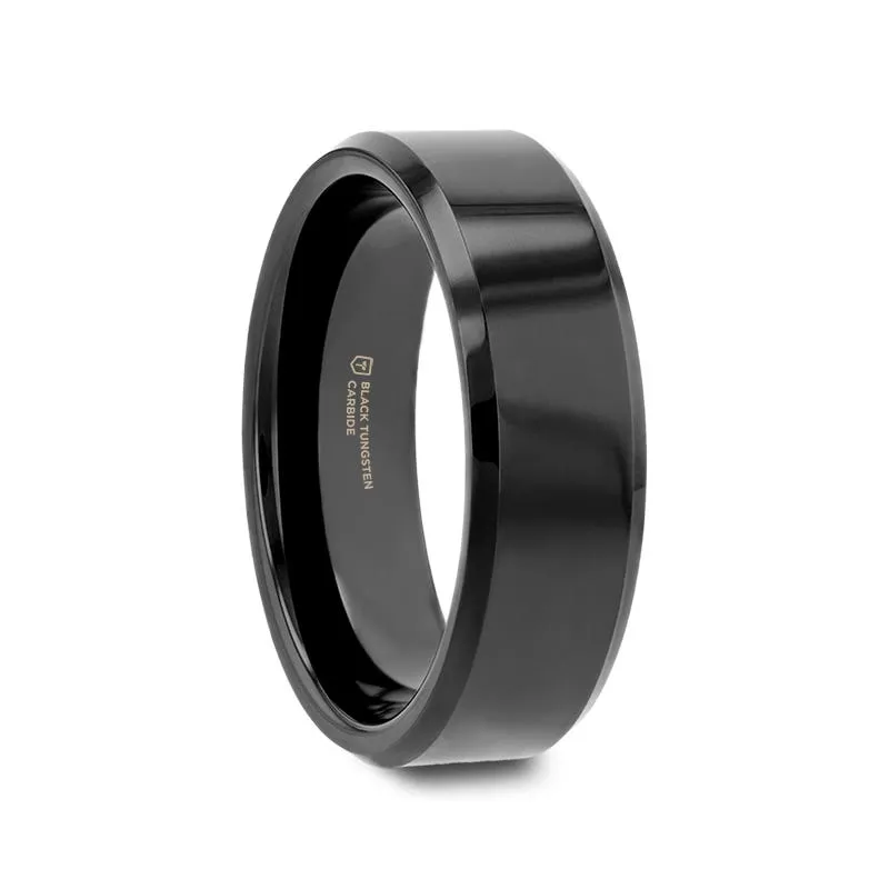 Thorsten INFINITY Black Tungsten Ring with Beveled Edges - 4mm - 12mm