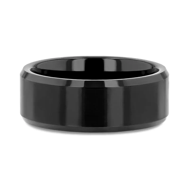 Thorsten INFINITY Black Tungsten Ring with Beveled Edges - 4mm - 12mm