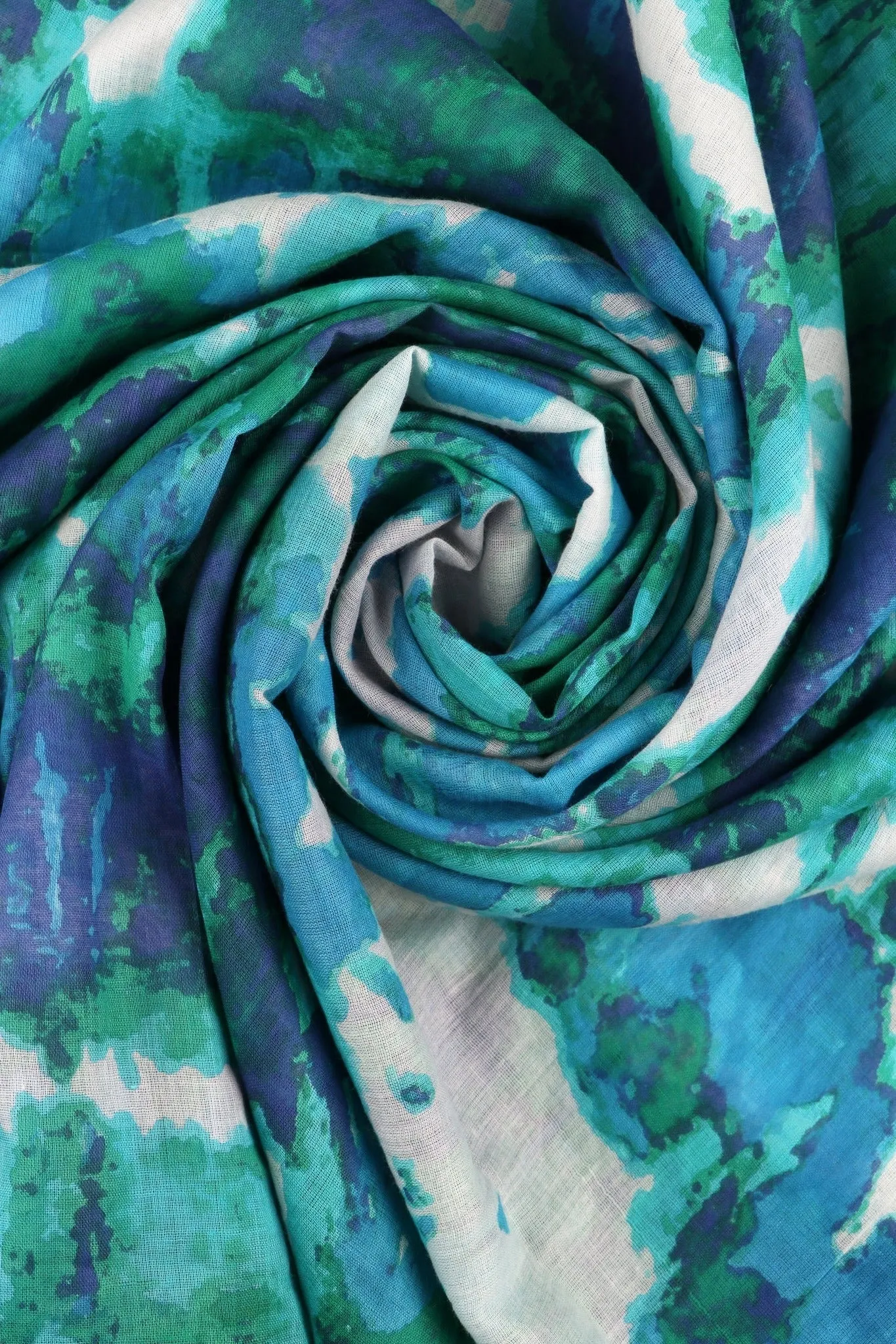 Tie Die Print Cotton Scarf - Blue Green