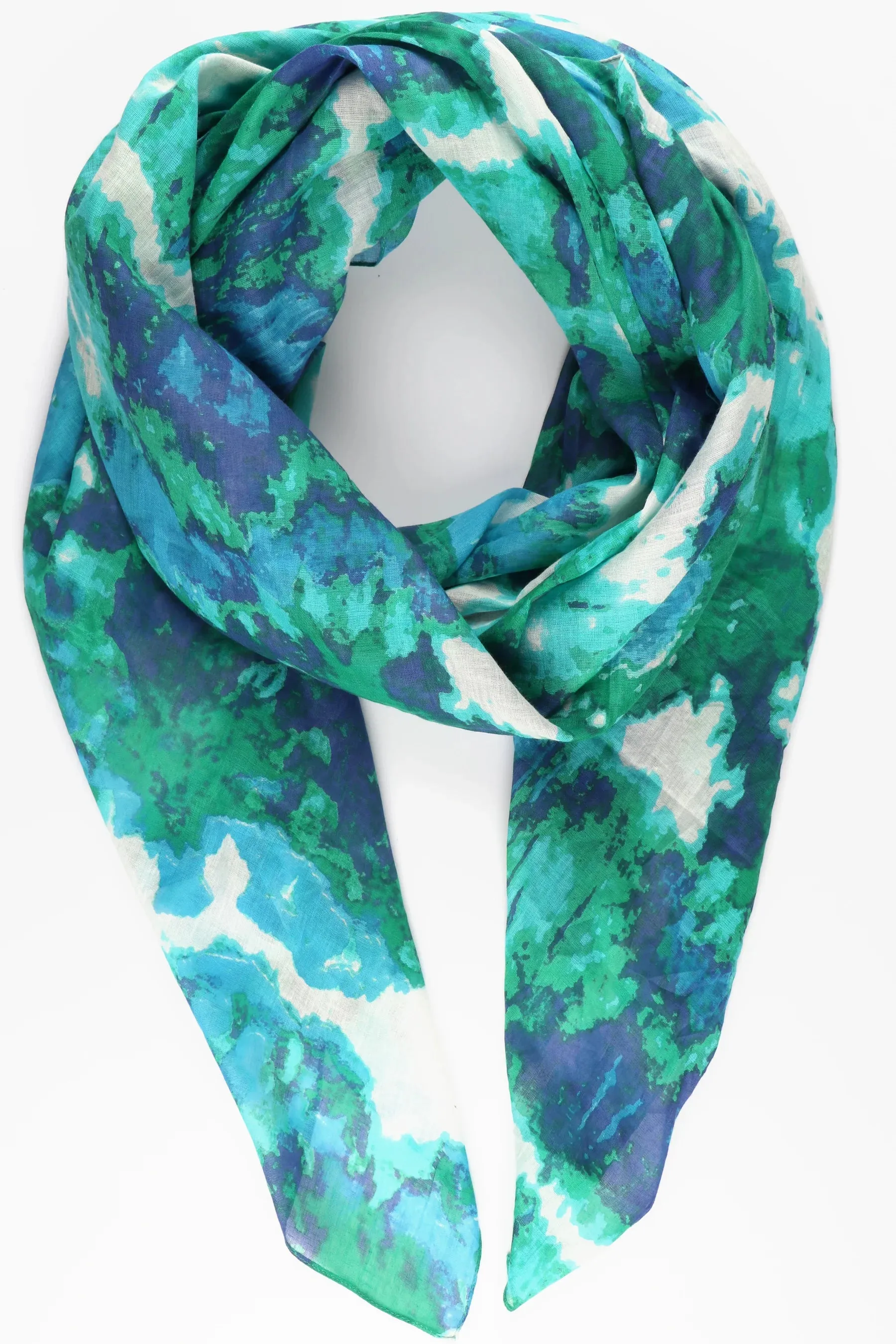 Tie Die Print Cotton Scarf - Blue Green