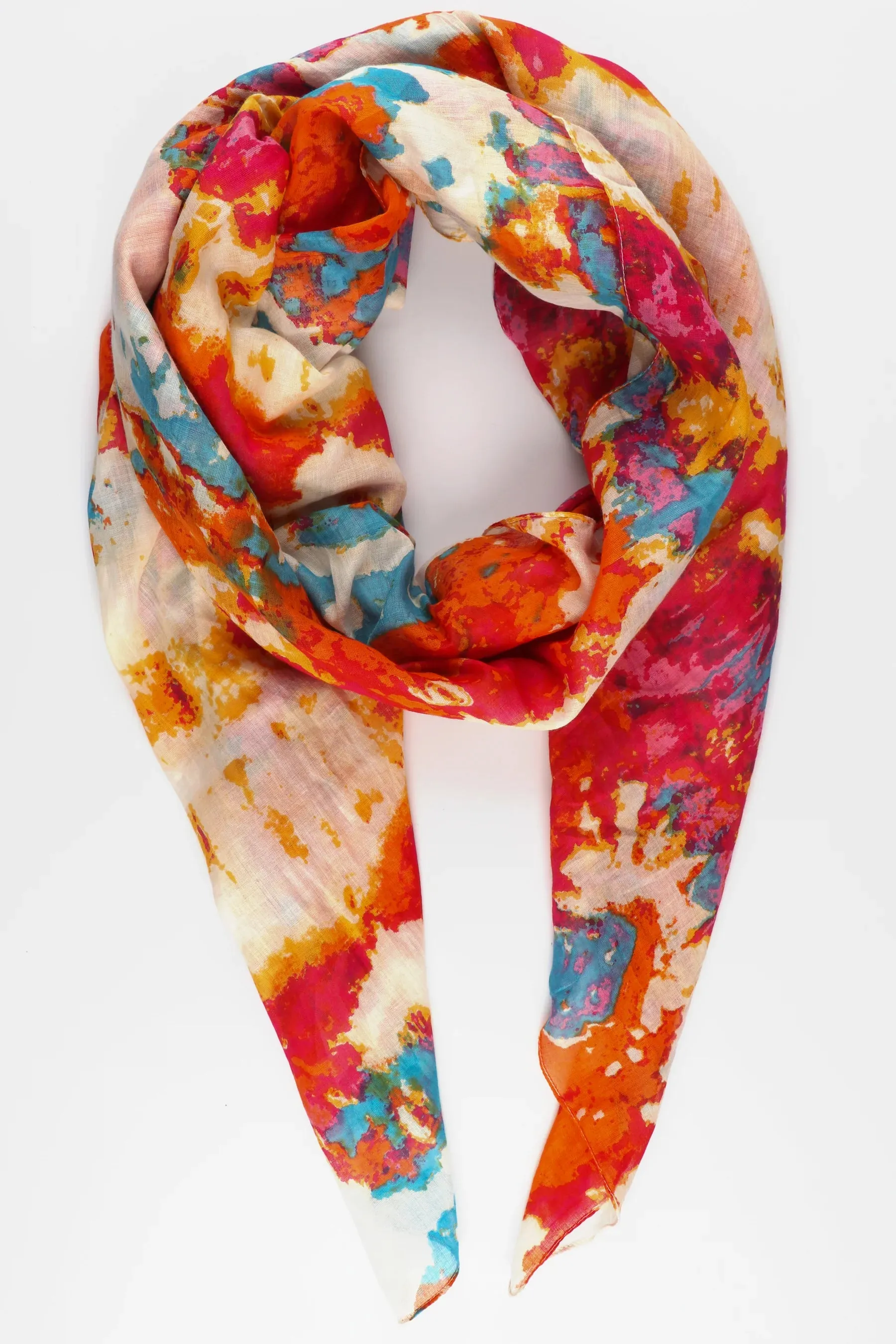 Tie Die Print Cotton Scarf - Orange