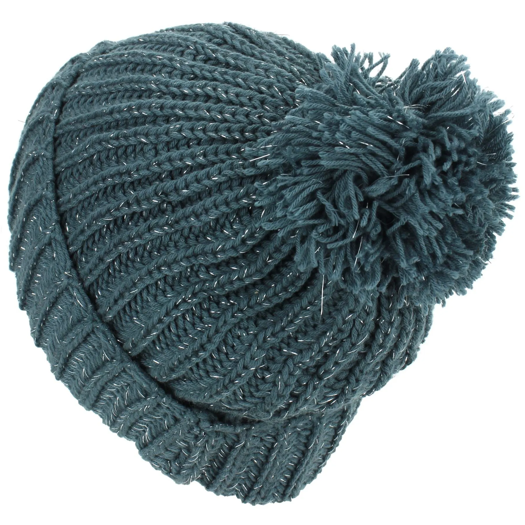 Tinsel Bobble Beanie Hat - Green