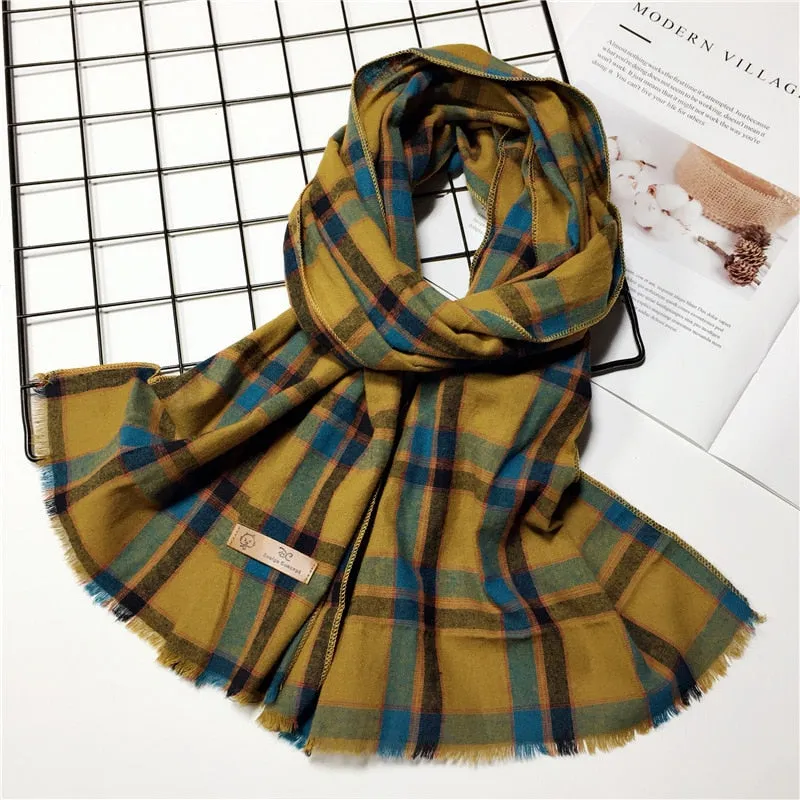 Trend plaid printed cotton fabric glamorous texture high-grade temperament autumn and winter simple fashion ladies scarf