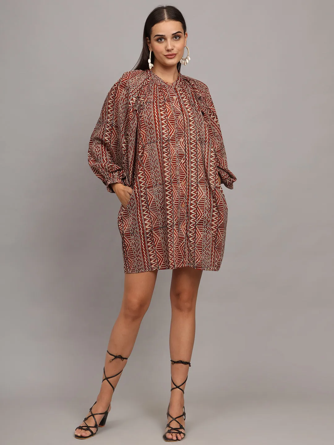 Tribal Printed A-Line Mini Dress