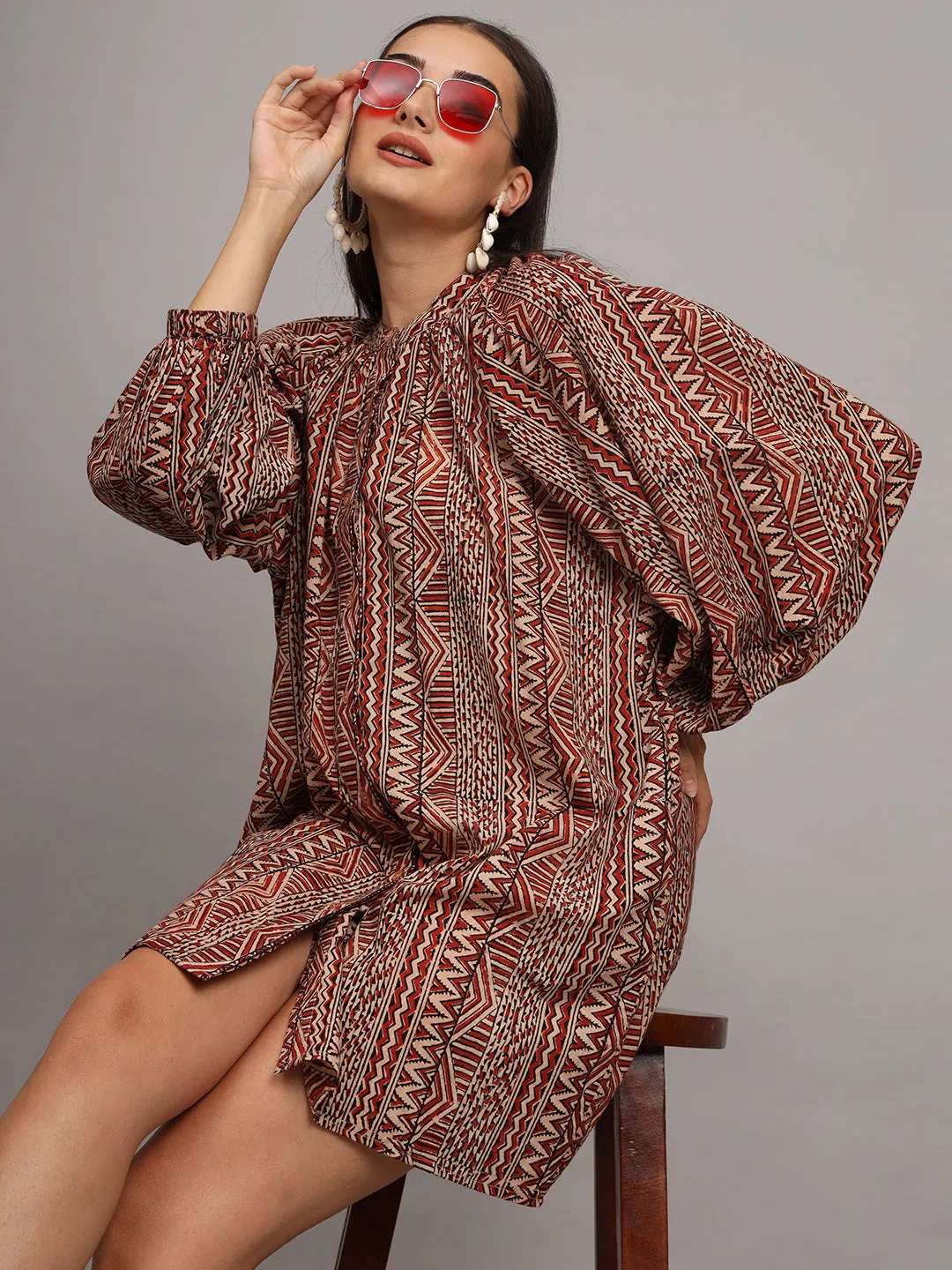 Tribal Printed A-Line Mini Dress