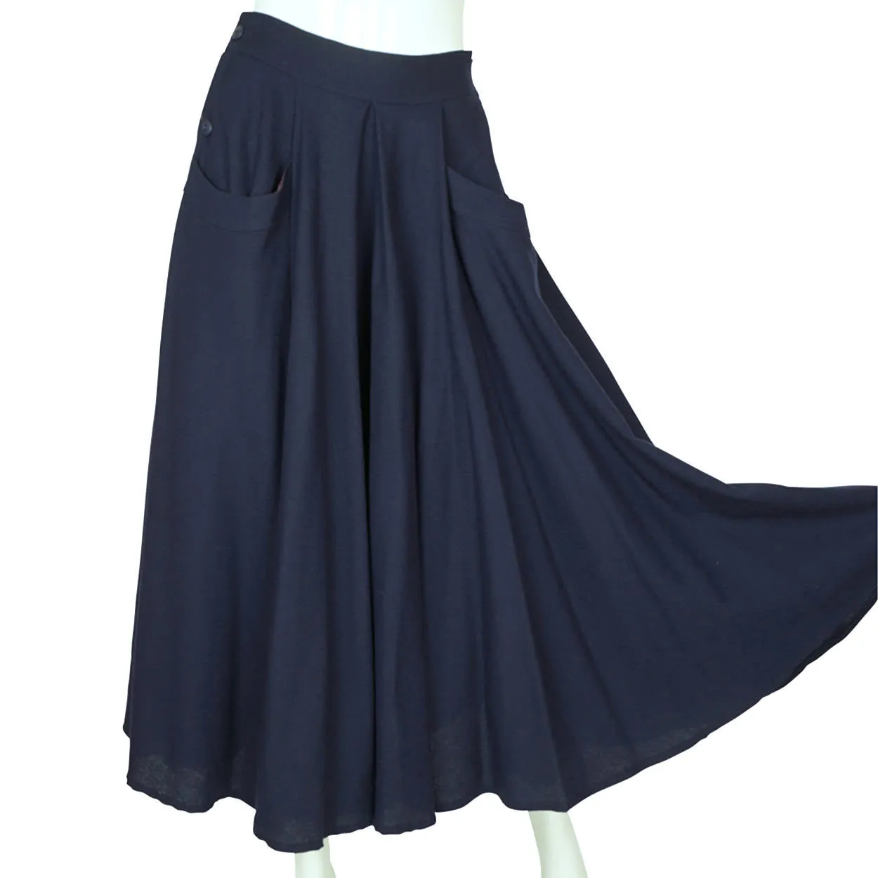 Vintage 1980s Full Skirt Blue Wool Holt Renfrew Canada 27” W