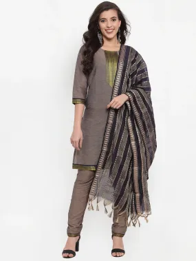 Women Grey Solid Kurta With Trousers & Dupatta