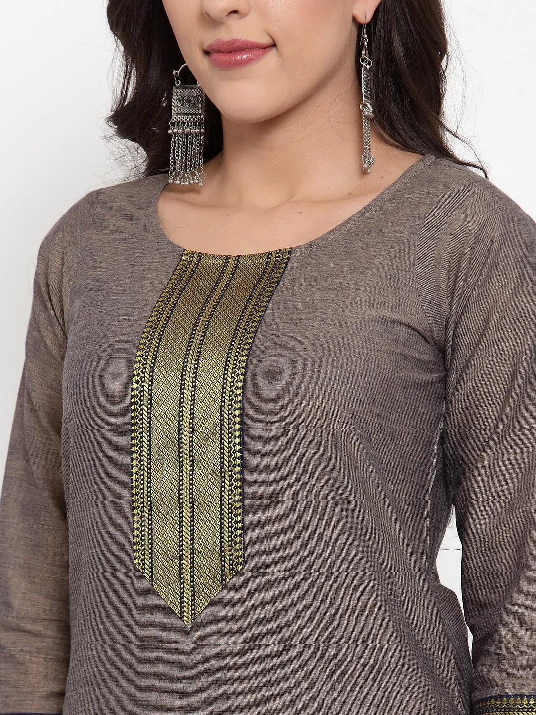 Women Grey Solid Kurta With Trousers & Dupatta