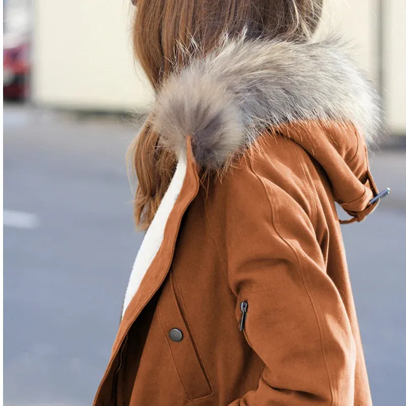 Women Trench Coat Thin Hooded Zip  Jacket Fashion Pockets Fur Collar With Lined Windbreaker S-5XL