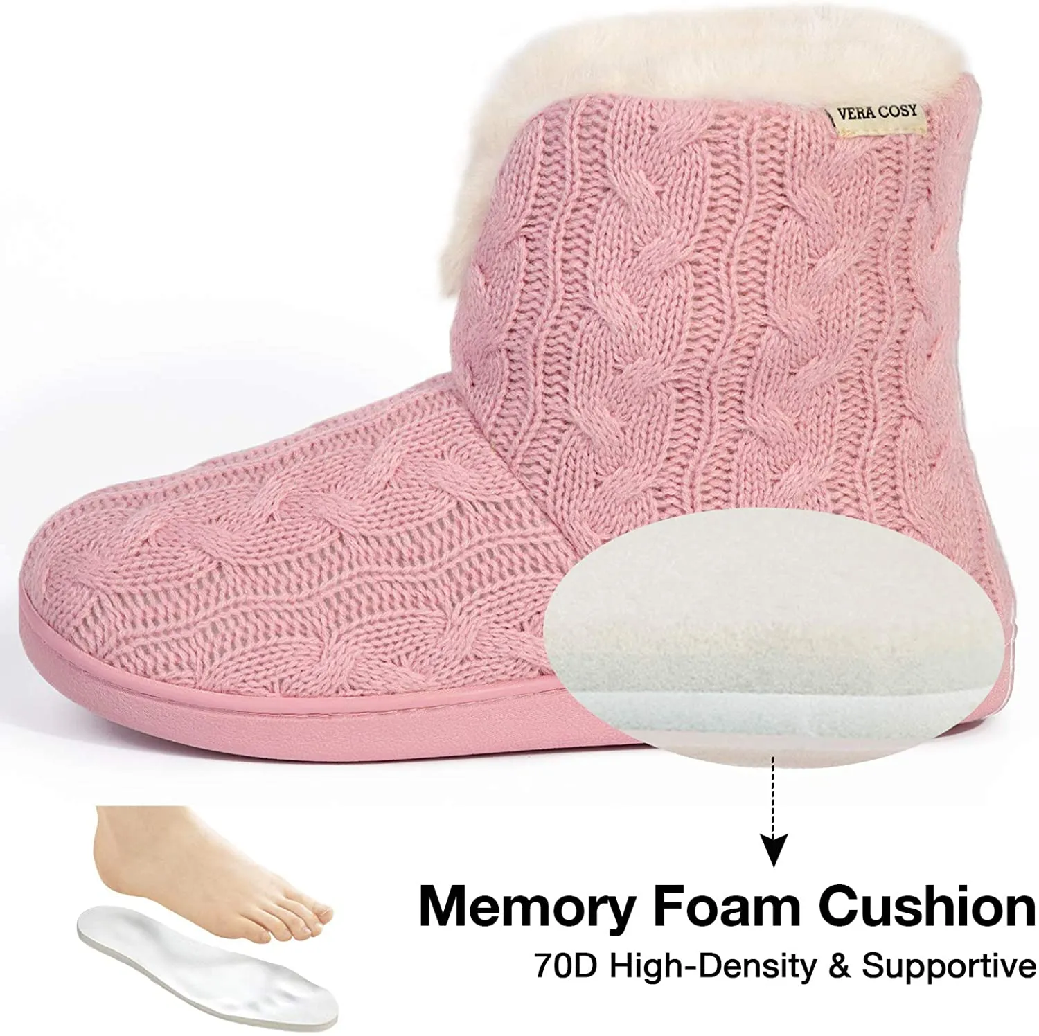 Women's Cosy Cable Knit Memory Foam Slipper Boots